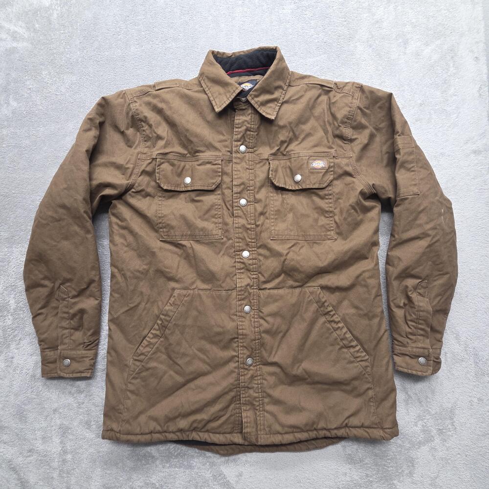 Dickies Jacket Mens L Brown Military Lined Insulated Pockets Collared Workwear